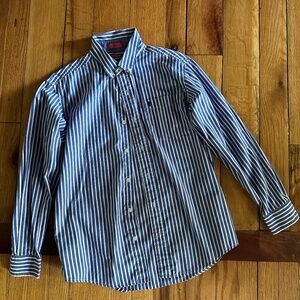 Boy’s Izod Blue white striped Button down - L  14/16